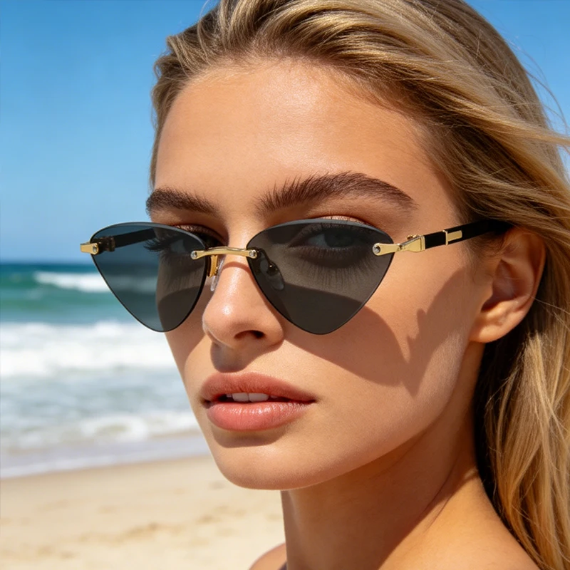 

Rimless Triangle Sunglasses For Men Women Fashion Summer Outdoor Accessory Eyeglasses Classic Simple Cat Eye Sun Glasses