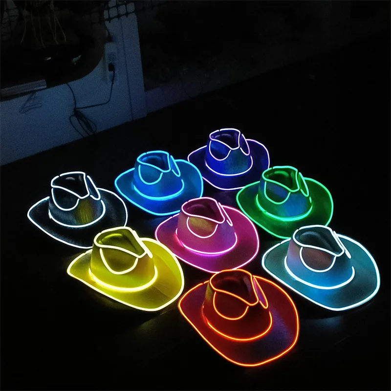 

10/50/100PCS Fluorescent Western Cowboy Cowgirl Hat Glowing LED Pearlescent Light Up for Wedding Dancing Party Props Dress Up