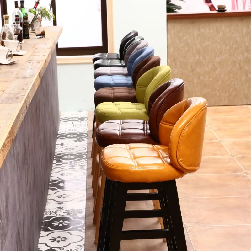 Yujiangxuan wooden bar stool, European simple bar chair, high stool, café back chair, front desk cashier stool