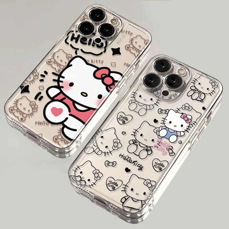 Original Kawaii Hello Kittys Phone Case For Samsung S24 S23 S22 S21 S20 S10 FE Note 20 10 Plus Ultra Lite 5G Clear TPU Cover