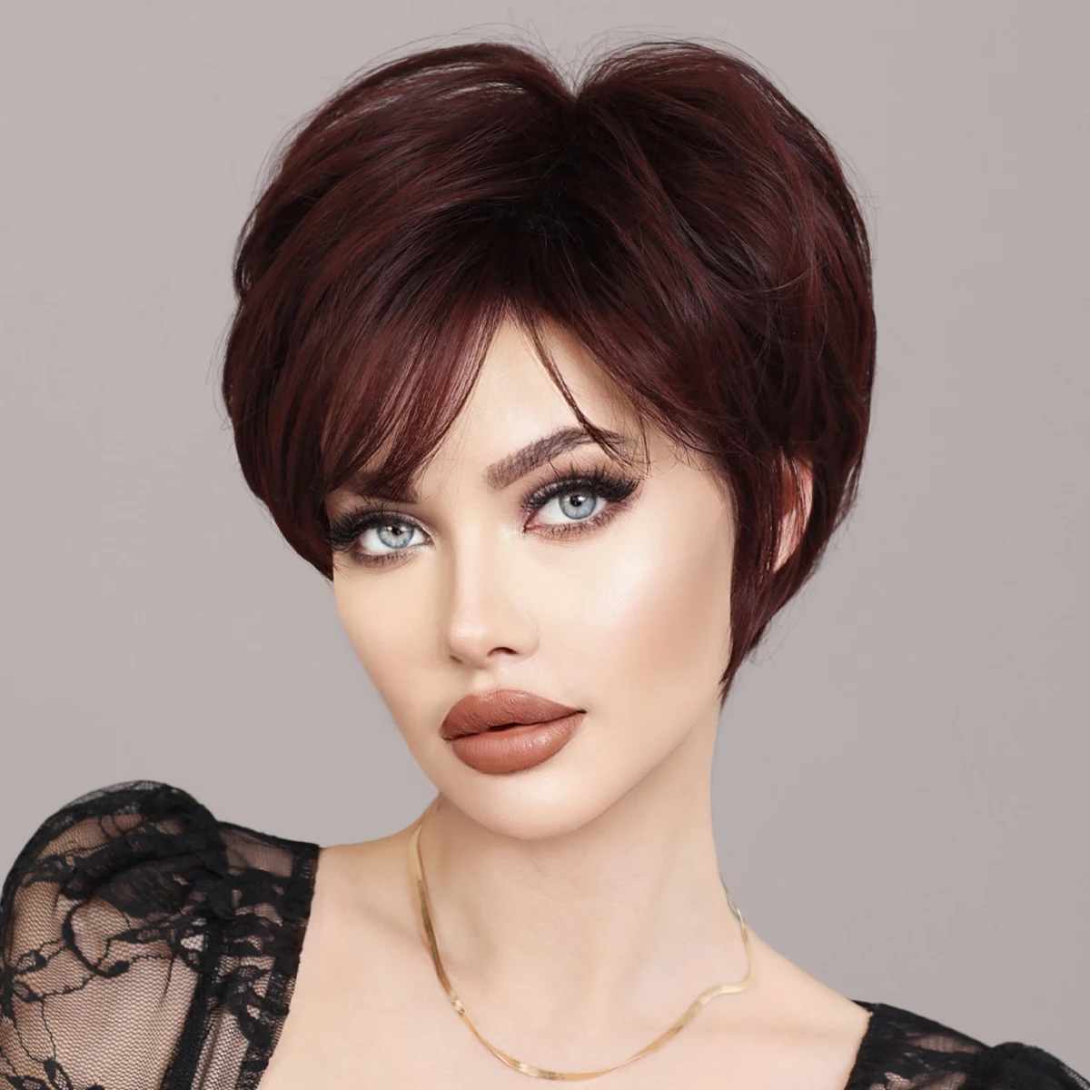 NAMM Synthetic Wine Red Bob Wig for Women Daily Party New Trend Natural Lavender Wigs with Bangs Ombre Bob Heat Resistant Fiber