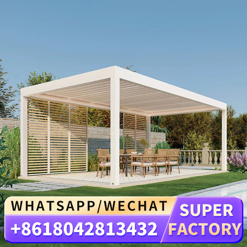 

hot sale motorized aluminum pergola with rain and wind sensor electric pergola roof system waterproof retractable roof pergola