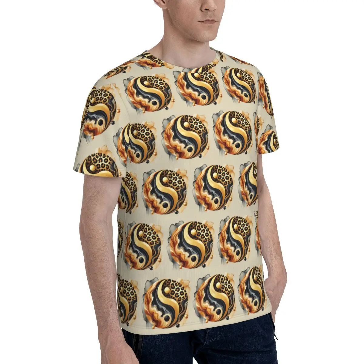 Leopard Yin Yang Luxury Gold Marble Balance Design T-Shirt for Men Cotton T Shirts Men's Tees Short O-Neck Summer Clothes Tops