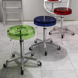 Taburete acrílico nórdico para peluquería, salón de belleza con ruedas para silla giratoria, manicura y barbería