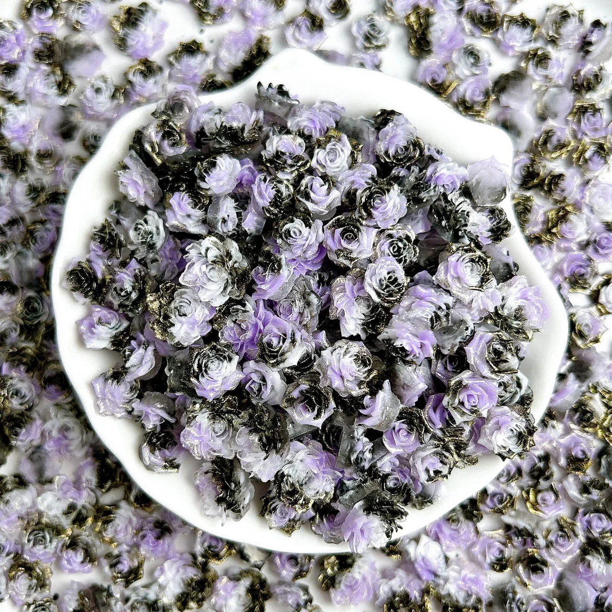 Random Mixed Luminous 3D Resin Soft Flower Nail Charms Fine Black-Purple Gradient Flower Nail Art Decoration DIY Crafts Parts