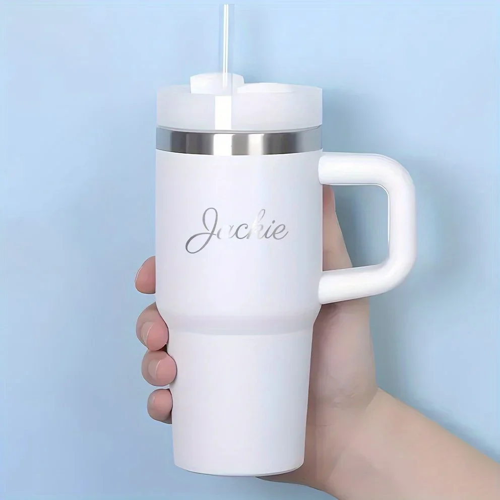 Botella de agua personalizada con nombre de 14 Oz SUS304, taza de viaje con pajita, adecuada para regalos de cumpleaños, botella de agua deportiva