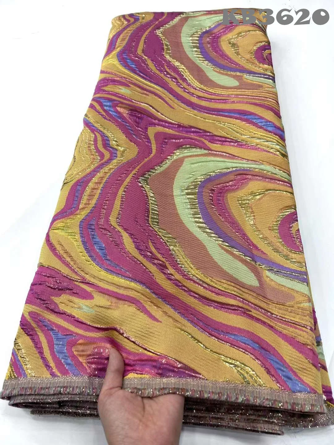 5 metri jacquard broccato pizzo tessuto africano pizzo di alta qualità 2025 verde jacquard broccato tulle tessuto di pizzo per cucire KB3620