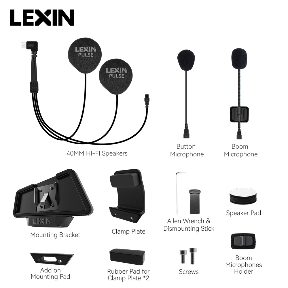 LEXIN-MeshCom-Ensemble casque et clip pour casque complet ou demi, interphone avec fonction de suppression du bruit améliorée, 40mm