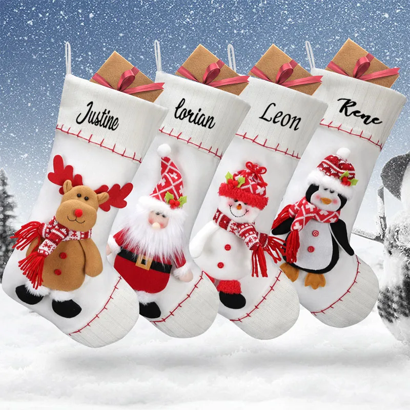 

Personalized Embroidery Christmas 3D Cartoon Santa Claus Snowman Elk Penguin Socks Large Christmas Socks Decorative Gift