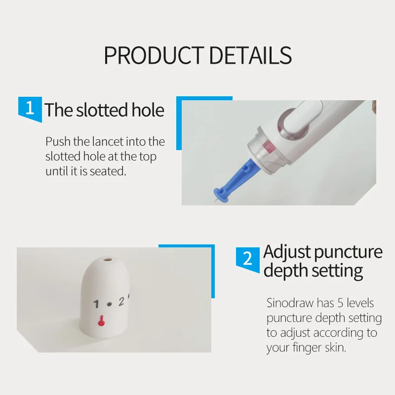 1PC Sinocare Lancing Device with Adjustable 9 Depths Settings Pen for Blood Glucose Tests