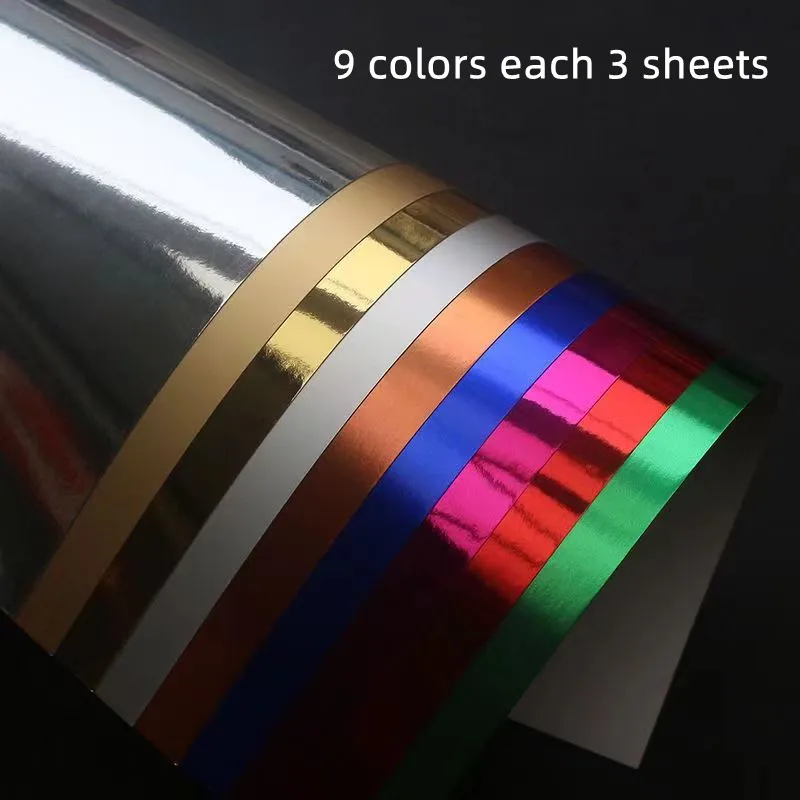 27 Sheets A4 Size 9 Assorted Colors 250G Metallic Cardstock Mirror Card Paper For Art Craft Paperboard Sheets