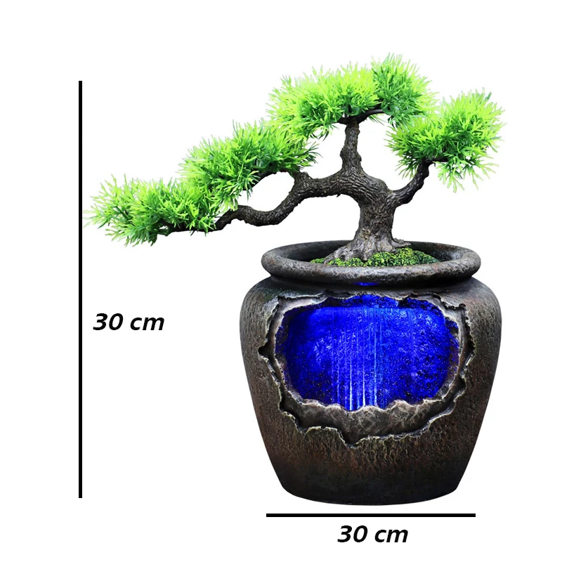 Imagem -06 - Criativo Vaso de Resina Interior Cores Mudança Led Som da Água Fluindo Fonte de Cachoeira Jardim Simulação Feng Shui Artesanato de Árvores