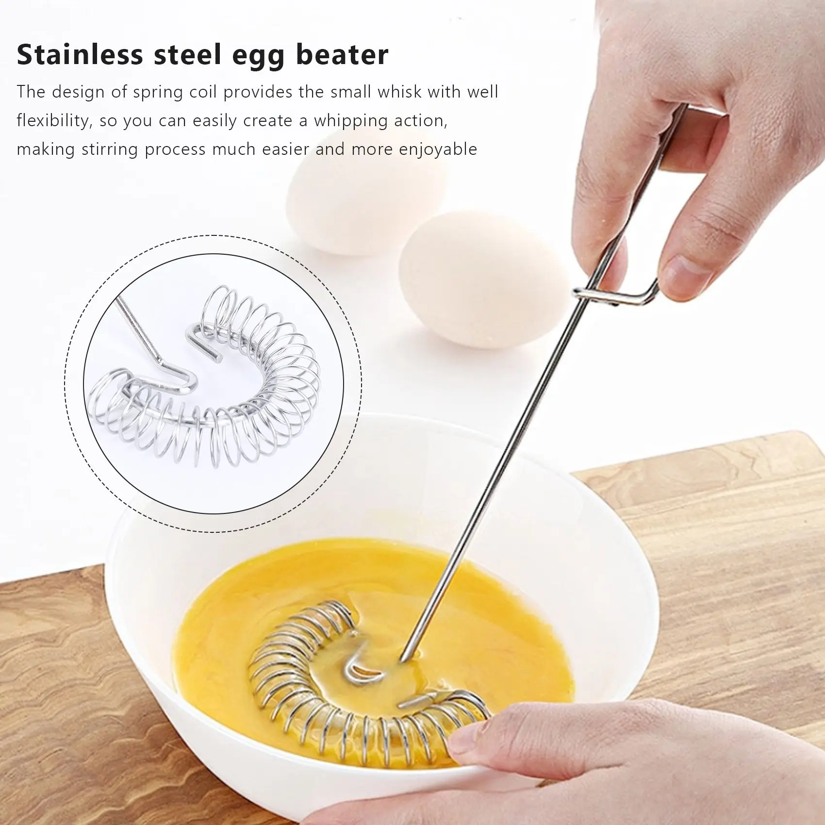 A48I 2 Pieces Whisk Egg Small Whisk Whipper Stainless Steel Egg Whisk Flat Spring Coil Whisk Egg Frother, Milk and Egg Beater