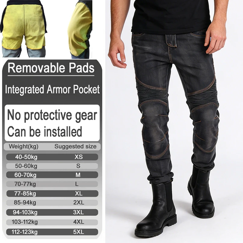 Mens hip kevlar motorcycle jeans Four season windproof abrasion resistant riding pants with armor pockets armor not included 03