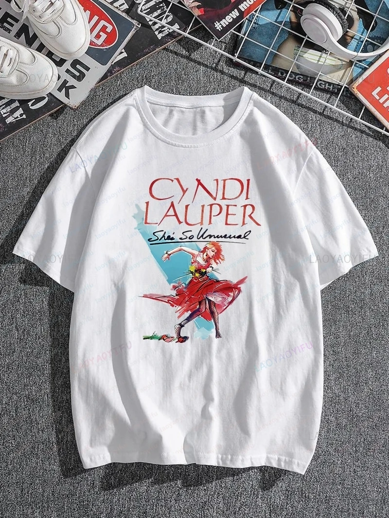 

Cyndi Lauper Classic Poster Print Fashion T-shirt, Unisex Casual Streetwear, Spring/summer Cotton Round Neck Women's T-shirt