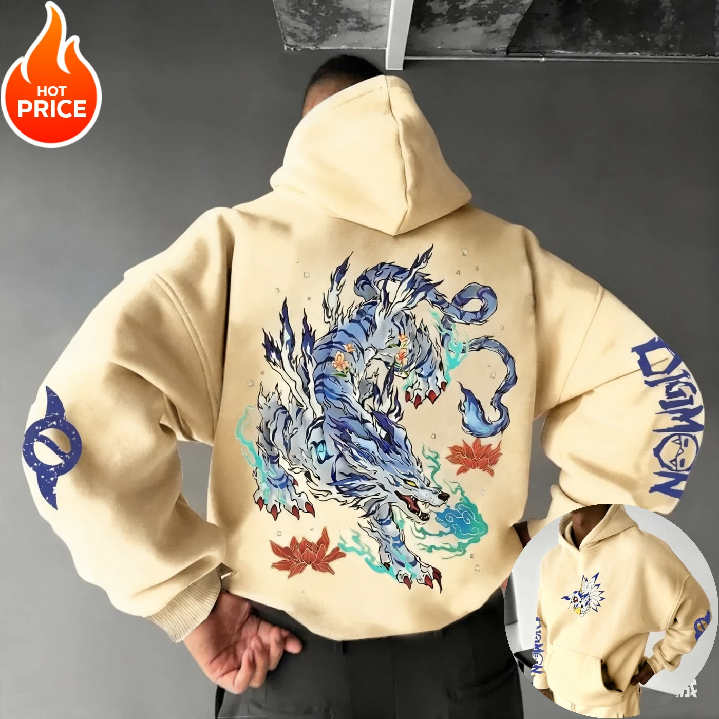 Anime Digimon Harajuku Garurumon Otoño Invierno hombres Vintage Sudadera con capucha ropa de calle mujeres Sudadera con capucha de gran tamaño sudadera de manga larga Top