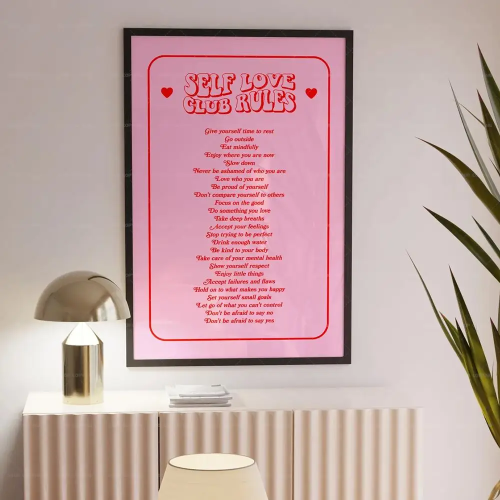 Modern Motivational Quotes Self Love Club Rules Pink Daily Affirmations Wall Art Print Pictures For Preppy Room Dorm Home Decor