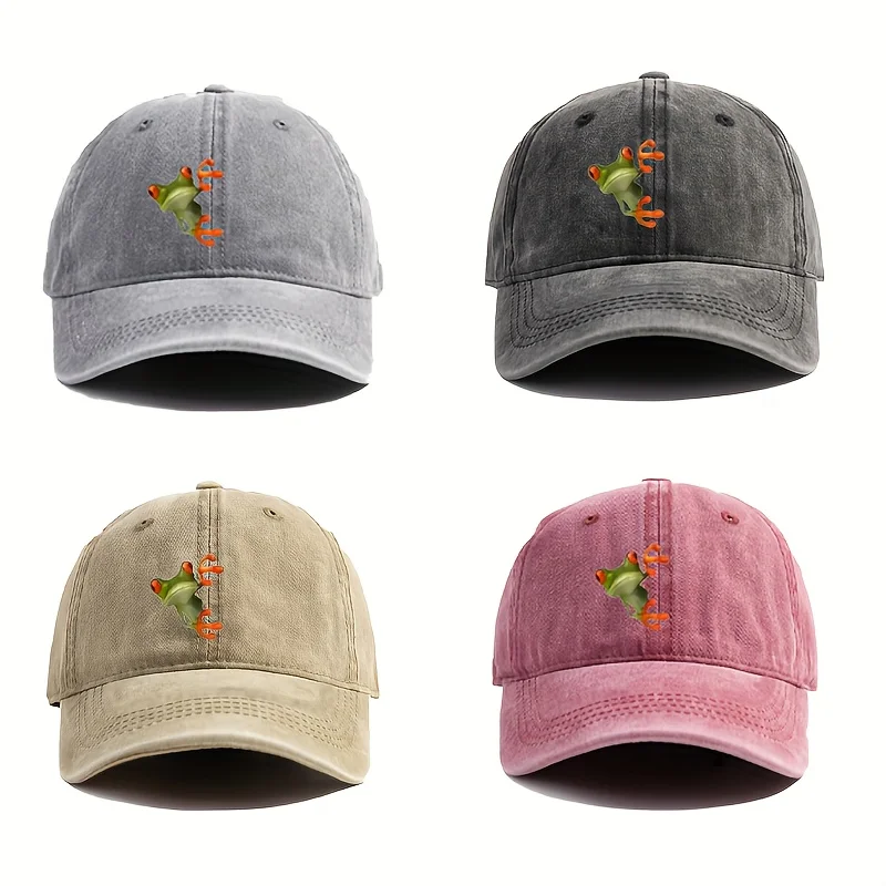 Frog animal pattern hot stamping printed baseball cap with probe - Washed old baseball cap with duck tongue cap - Lightweight da