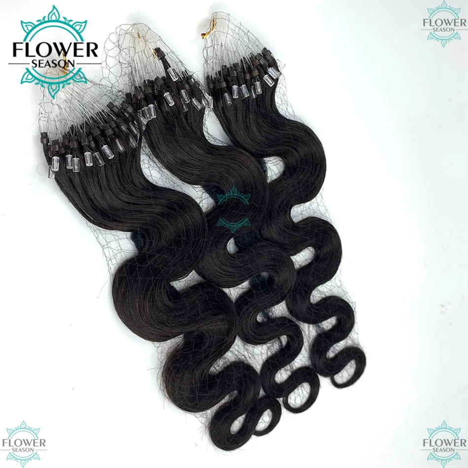 Body Wave Virgin Human Microlinks Micro Loop Ring Hair Extensions 8-30 Inch Wave Micro Bead Link Hair Bundles Flowerseason