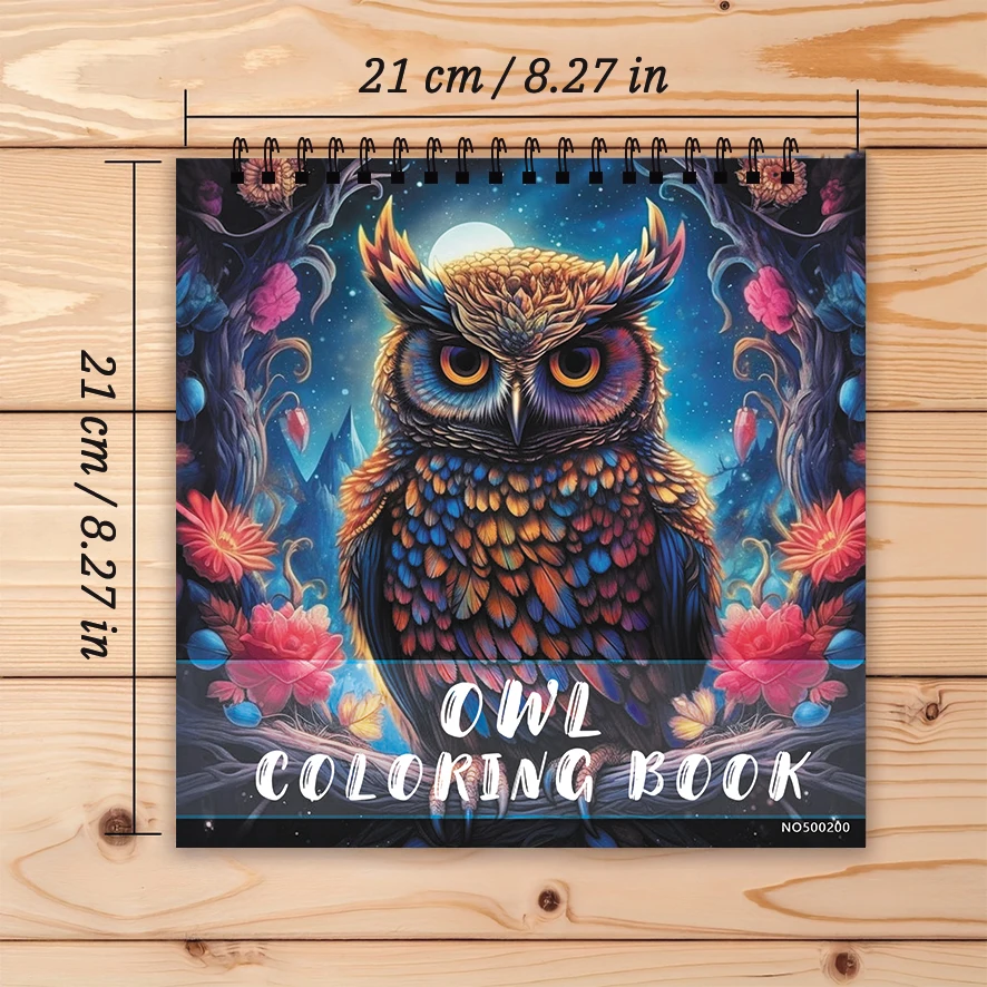 Owl Coloring Pages Book 8.27x8.27 inches 22 Sheets Relaxing Gift for Family