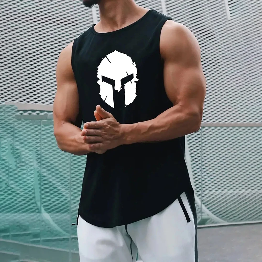 

Summer Men's Sleeveless T-Shirt Fashion Braces Clothes Sparta Print Casual Outdoor Gym Clothing Man O Neck Pullover Sportswear