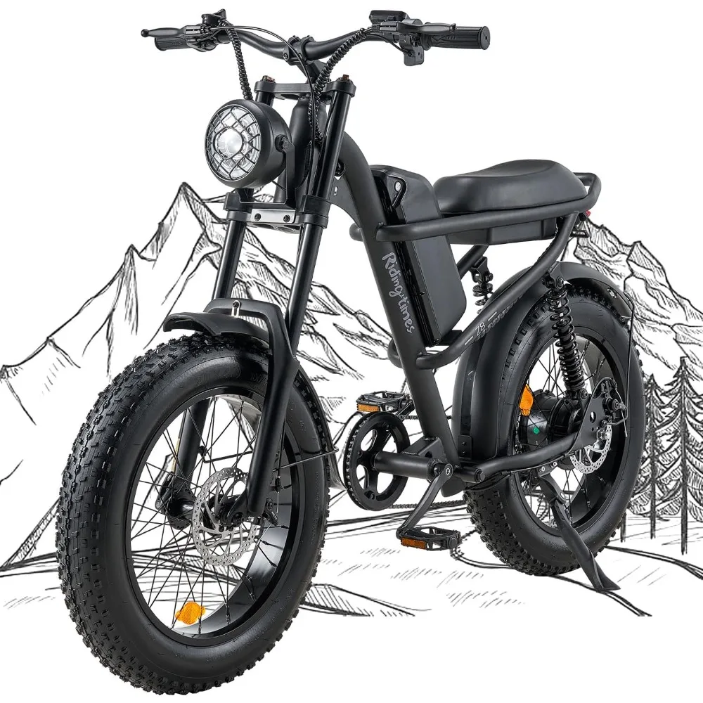 1500W Moped Style Electric Bike, 20 Inch Fat Tire 6-Layer Full Suspension Ebike, Up to 28MPH & 75 Miles,15.6AH Removable Battery