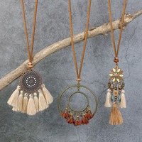 Bohemian Necklace Long Necklace Ethnic Style Necklace Pendant Tassels Necklace Travel Beach Necklace Retro Collar Decor Jewelry