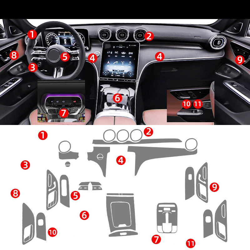 TPU for Benz Mercedes C Class C200 C260 Transparent Protect Film Car Interior Sticker Central Control Panel Gear Door Air Panel