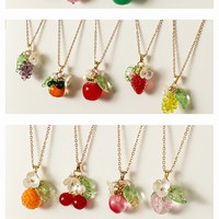 Fruit Necklace in  Stainless Steel - Summer Strawberry Pomegranate Lemon Blueberry Raspberry Grape Cherry Charm NecklaceNL100050