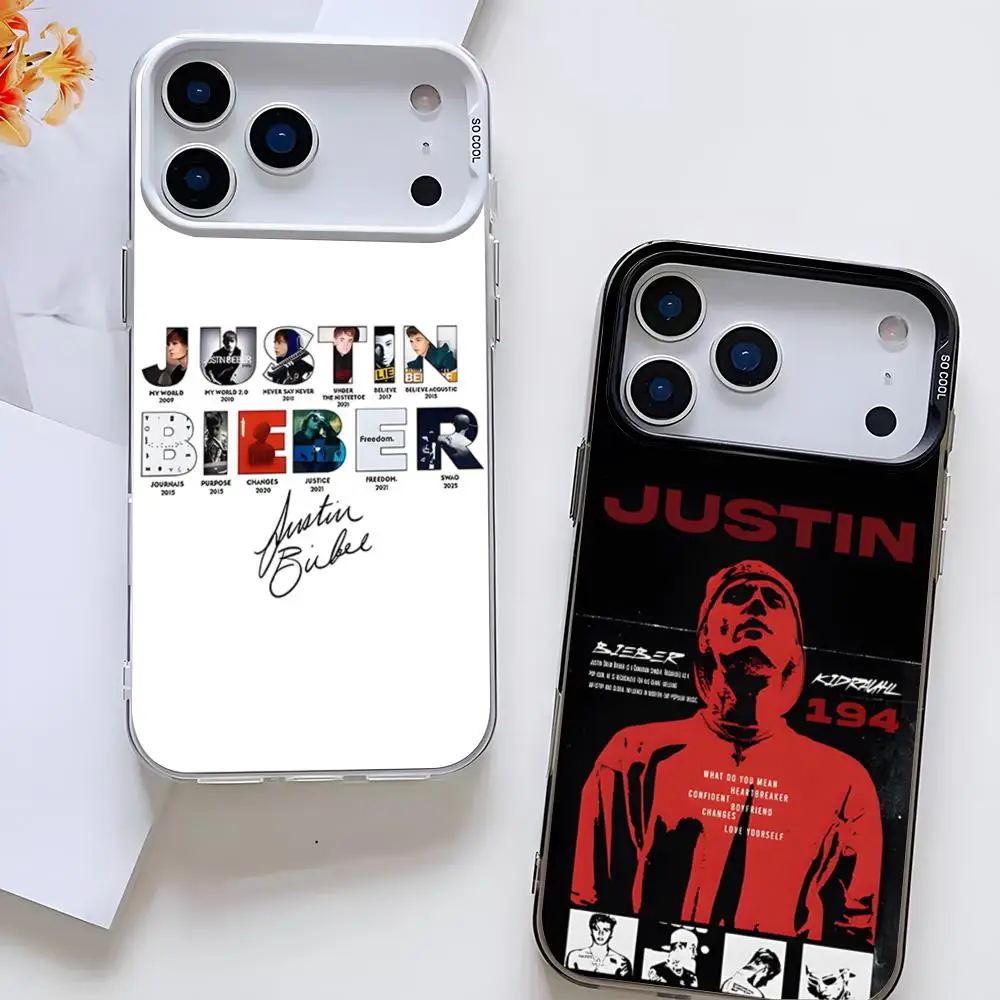 Capa de Celular Justin Bieber para iPhone 17 Pro Max 16 Pro Max 15 14 13 12 11 Mini Xs X Xr 7 8 Plus Se Cor Prata