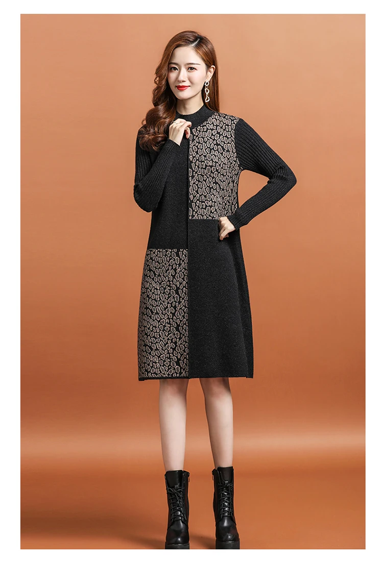 2023 New Fashion Mink Sweater Dress Women's Autumn And Winter Vintage Half High Neck Loose Fit Casual Party Dress Vestidos