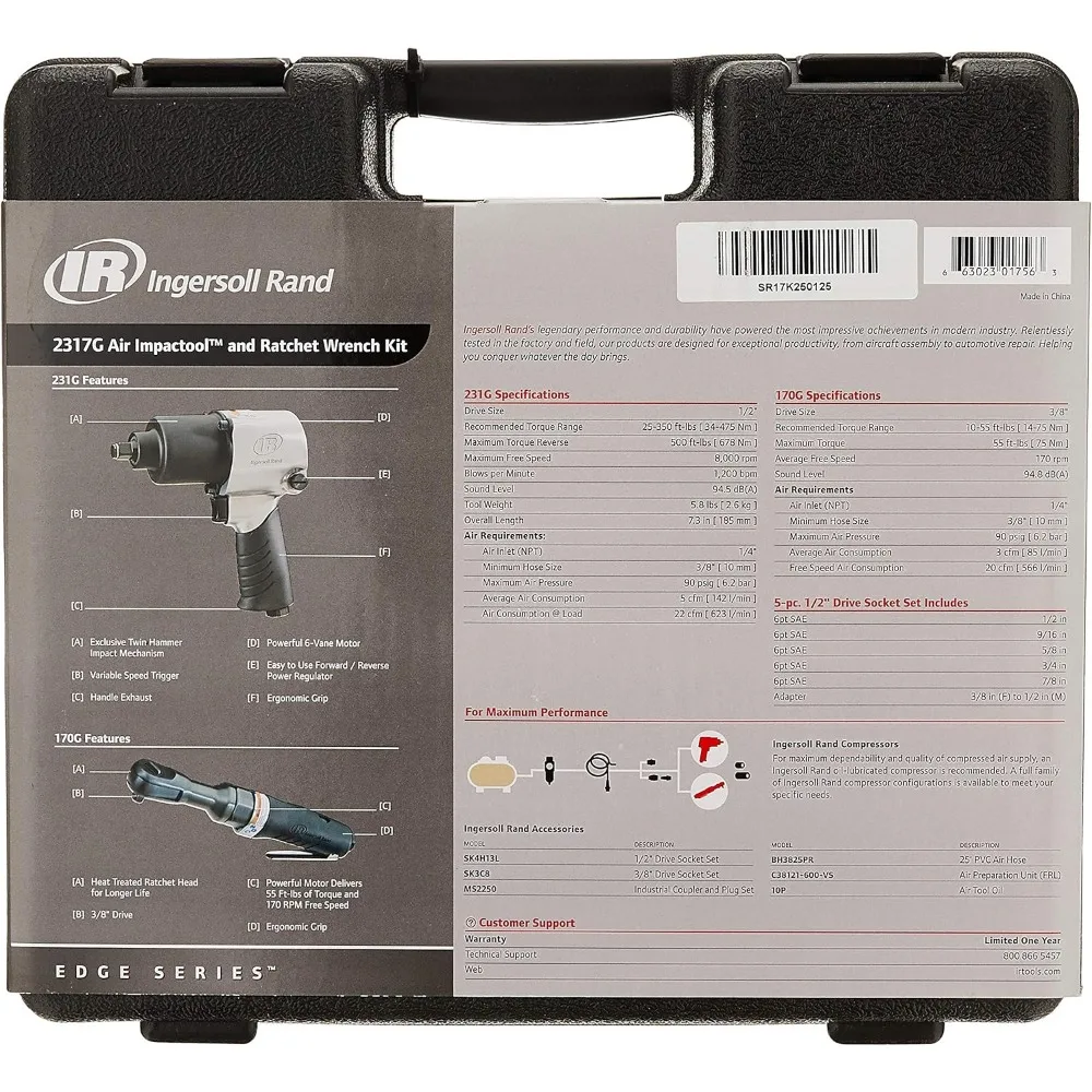 Half-Inch Air Impact Wrench and Eighth-Inch Air Ratchet Kit with Socket Set and Carrying Case