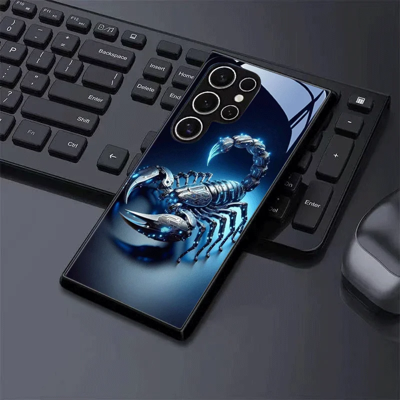 Etui na telefon z hartowanego szkła z motywem niebieskiego światła i mechanicznego skorpiona, odporne na upadki, do Galaxy S26 S25 S24 S23 S22 S21 S20 FE Ultra Plus — zdjęcie produktu 3