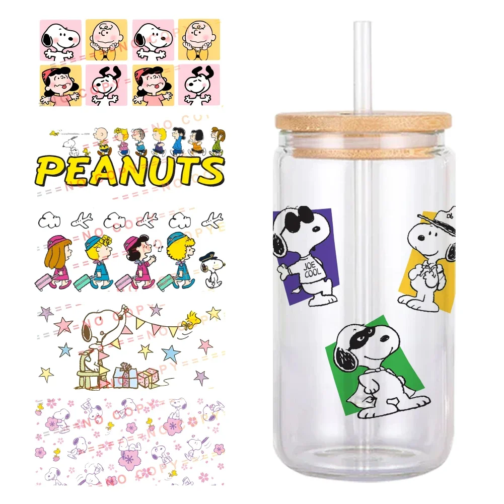 Dog Snoopy Cartoon 11*24cm UV DTF Wrap Sticker DIY For 16oz Glass Cup Waterproof Decals Coffee Cup Sticker