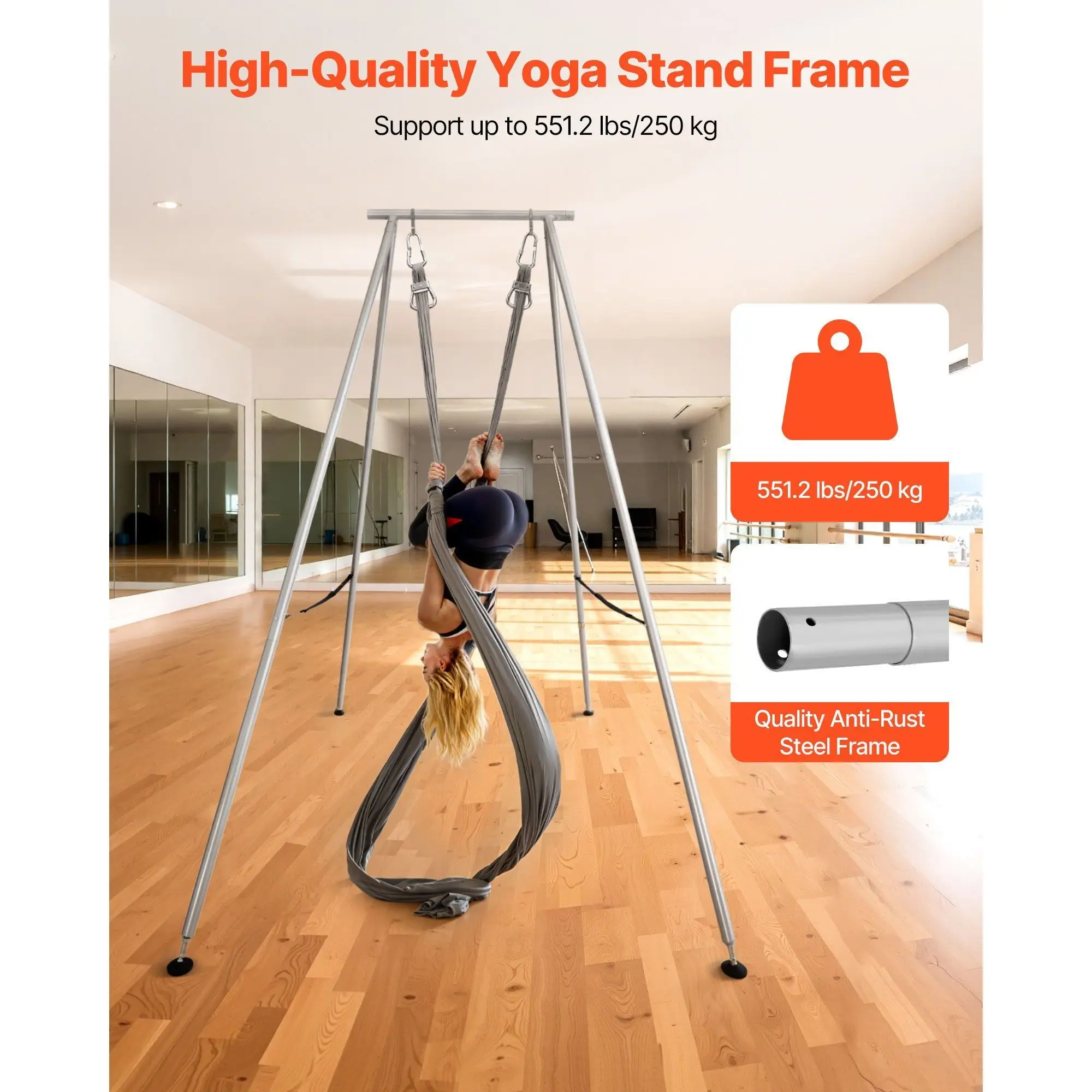 9.6 ft Yoga Stand Frame Triangular Structure Max Load 551.2 Lbs Swing Stand Aerial Rig Aerial Silk Yoga Accessories Support Tool