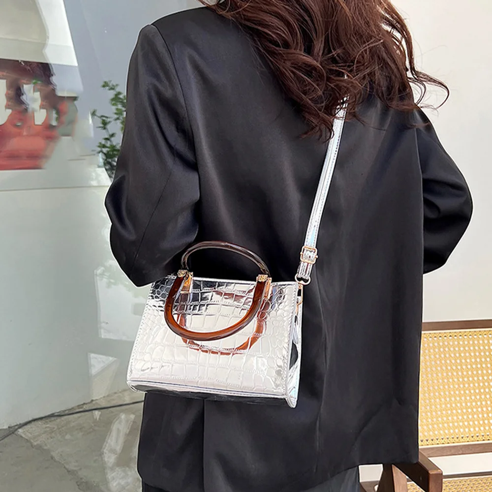 Solid Color Small Bag For Women simple And Fashionable Single Shoulder Lacquer Leather Glossy Gmall Square Bag Handbag Texture