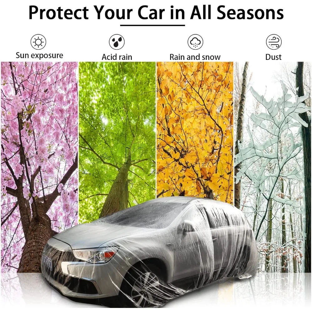 Universal Disposable Waterproof Car Cover, 12.5x21.7ft with Elastic Band for Sedan Protection from Snow Rain Dust