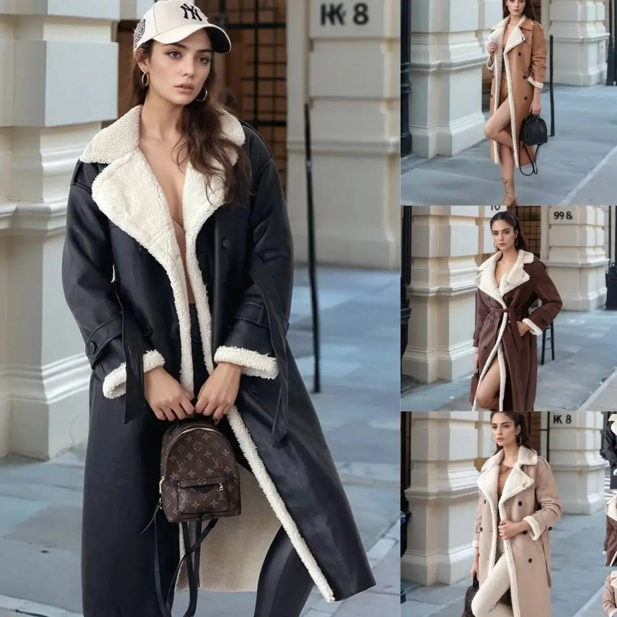 Women's Classic Fur Lined Leather Coat Winter High End Fashion Elegant Commute Style Loose Fit Long Sleeve Polyester Blend