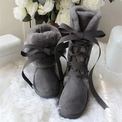 New Arrival 2025 High Snow Boots Genuine Sheepskin Real Fur 100% Wool Women Winter Snow Boots New Brand Boots