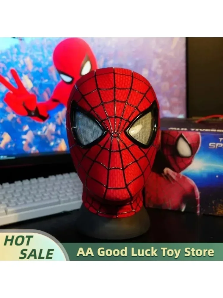 Auf Lager: Miles Spider-Man 1:1-Maßstab, elektronische Maske mit beweglichen, leuchtenden Augen, Ringsteuerung, Cosplay-Spielzeug, Geschenk für Jungen.