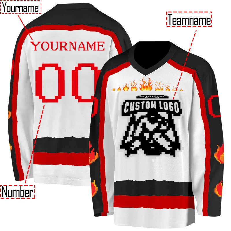 

Personalized flame pixel style Hockey Jersey Custom You Name Number Women Men Hockey Jersey Competition Training Jerseys