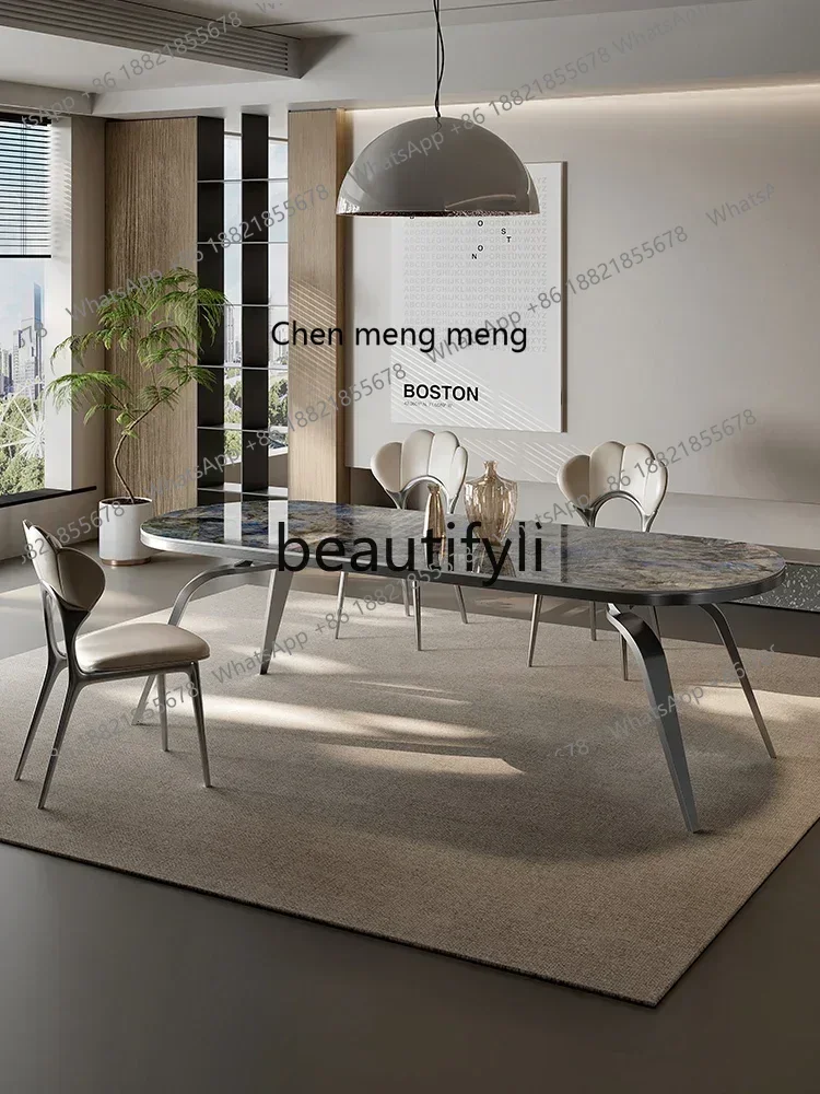 A182 Italian light luxury stone slab dining table large apartment luxury hotel commercial rectangular marble dining table