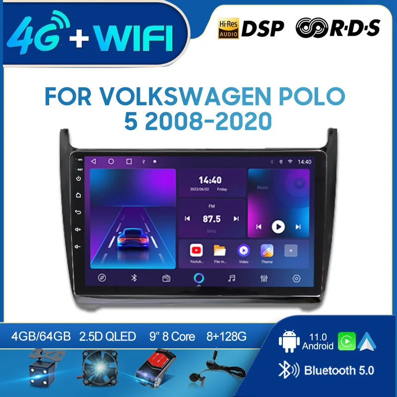 

QSZN для Volkswagen POLO 5 2008-2020 2 din Android 12.0 Автомобильный радиоприемник Мультимедийный видеоплеер GPS-навигация 4G Carplay Головное устройство