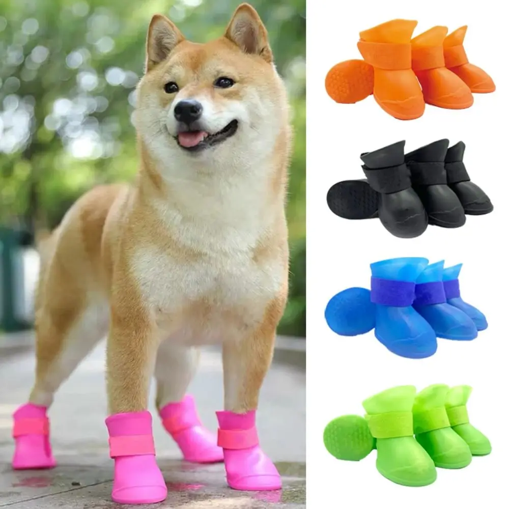 Durable Soft Silicone Pet Rain Shoes Anti-slip Waterproof Dog Rain Boots Dog Ankle Boots Dog
