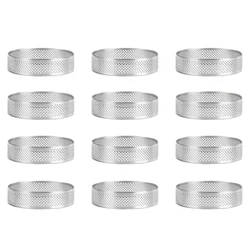 12 Pack Stainless Steel Tart Rings,Perforated Cake Mousse Ring,Cake Ring Mold,Round Cake 6cm