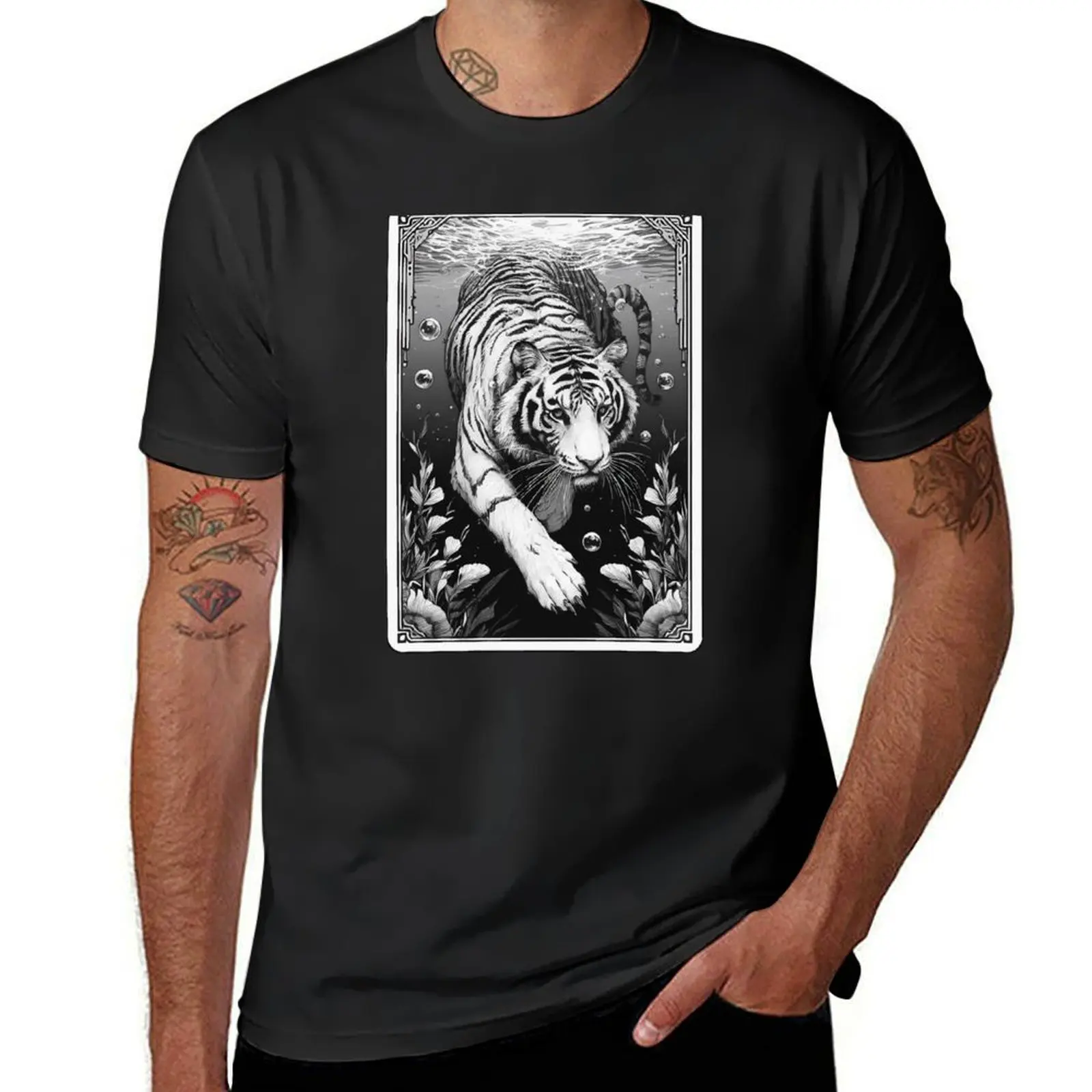 

Monochromatic Tiger Diving Underwater T-Shirt sports fans for a boy boys whites mens t shirts pack