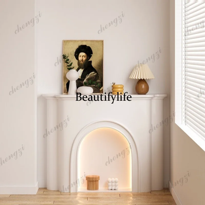 French Cream Wind Fireplace Living Room Decoration Luminous Shelf Nordic White Display Cabinet B & B