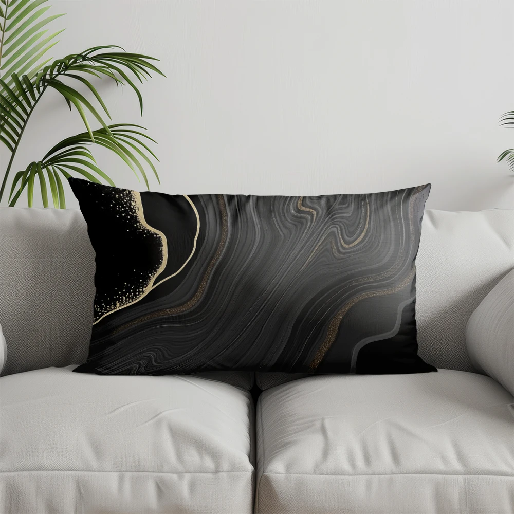 ديكور المنزل غطاء وسادة حديث باللونين الأسود والذهبي مناسب لغرفة النوم وغطاء وسادة السيارة وسادة خلفية مستطيلة