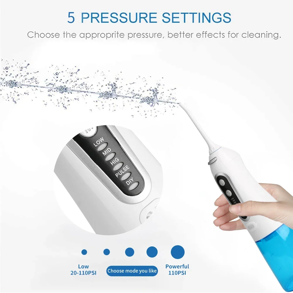 Oral Irrigator USB Rechargeable Flosser Portable Dental Water Jet 300ML Water Tank Waterproof Teeth Cleaner Personal Care 5 Mode