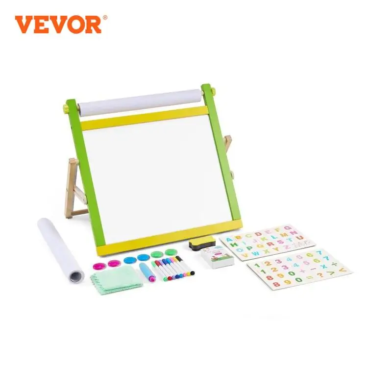 VEVOR Tabletop Children Magnetic Drawing Board 3-in-1 Double-Sided Wooden Kids Art Easel with Painting Accessories for Girls Toy